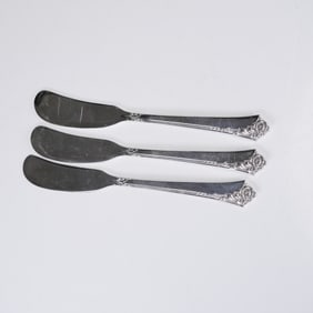 3pc Heirloom Sterling Silver Butter Spreader, Damask Rose