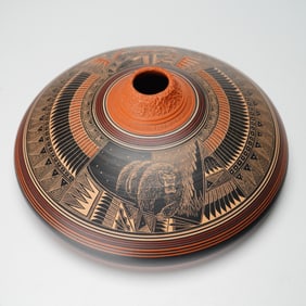 Bob Lansing Navajo Multicolored Etched Seed Pot