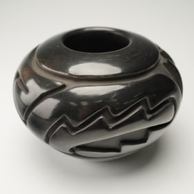 Denise Chavarria Santa Clara Pueblo Carved Black Pottery Bowl