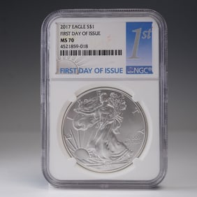 2017 American Silver Eagle Type 1 Dollar NGC Graded MS 70 FDOI
