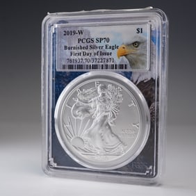 2019-W American Silver Eagle Type 1 Dollar PCGS Graded SP 70 Burnished FDOI