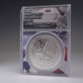 2021 American Silver Eagle Type 2 Dollar ANACS Graded MS 70