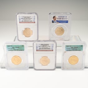 5pc Certified Presidential and Statue of Liberty Dollars