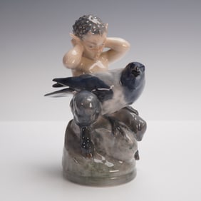 Royal Copenhagen Porcelain Figurine, Faun With Crow 2113