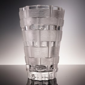 Lalique Crystal Basket Weave Vase