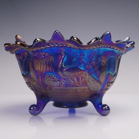 Northwood Carnival Glass Bowl, Peacocks at the Fountain