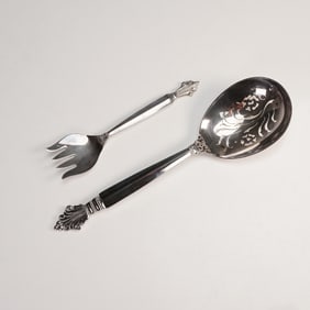 2pc Georg Jensen Sterling Silver Acanthus Spoon and Salad Fork