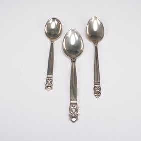 3pc Georg Jensen Acorn Art Deco Sterling Silver Small Spoon Set
