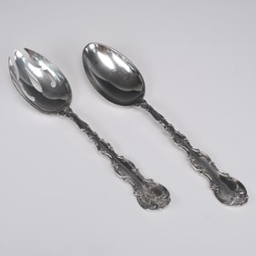 Pair of Gorham Strasbourg Sterling Silver Serving Spoons