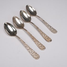 4pc Kirk Stieff Rose Sterling Silver Five O'Clock Teaspoons
