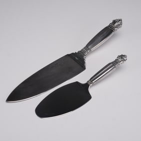 Pair of Georg Jensen Sterling Silver Acanthus and Acorn Serving Knives