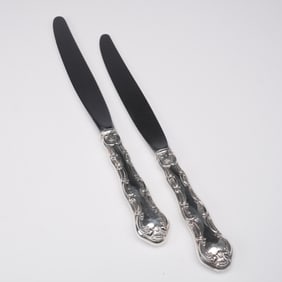 2pc Birks Pompadour Sterling Silver Dinner Knives