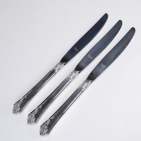 3pc Heirloom Sterling Silver Dinner Knives, Damask Rose