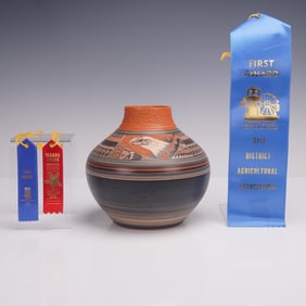 Bob Lansing Navajo Pottery Jar with Etched Eagle