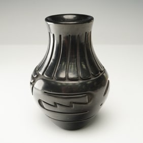 Stella Chavarria Santa Clara Carved Blackware Vase