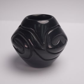 Santa Clara Pueblo Carved Black Pottery Vase, Sunday Chavarria