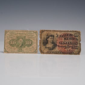 2pc 1862 & 1863 10 Cents "Fractional Currency" Banknotes
