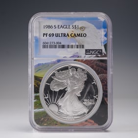 1986-S American Silver Eagle Type 1 Dollar NGC Graded PF 69 Ultra Cameo