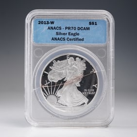 2013-W American Silver Eagle Type 1 Dollar ANACS Graded PR 70 DCAM