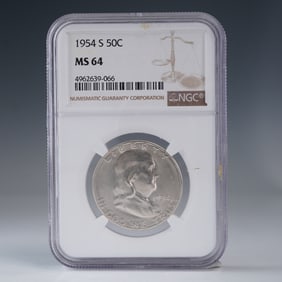1954-S Franklin Silver Half Dollar NGC Graded MS 64