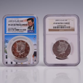2pc 1999-S & 2009-S Kennedy Half Dollar Coins NGC graded PF 69 Ultra Cameo