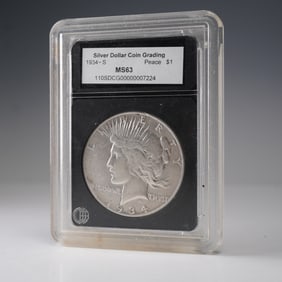 1934-S Peace Dollar Silver Dollar Coin SDCG Graded MS 63