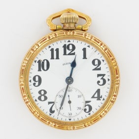 Illinois Watch Co. 16S 17J Tornado Gold-Tone Pocket Watch