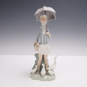 Lladro Porcelain Figurine, Girl With Umbrella & Geese 1004510