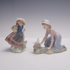 2pc Lladro and Nao Floral Figurines, Sweet Scent and Caressing the Dove