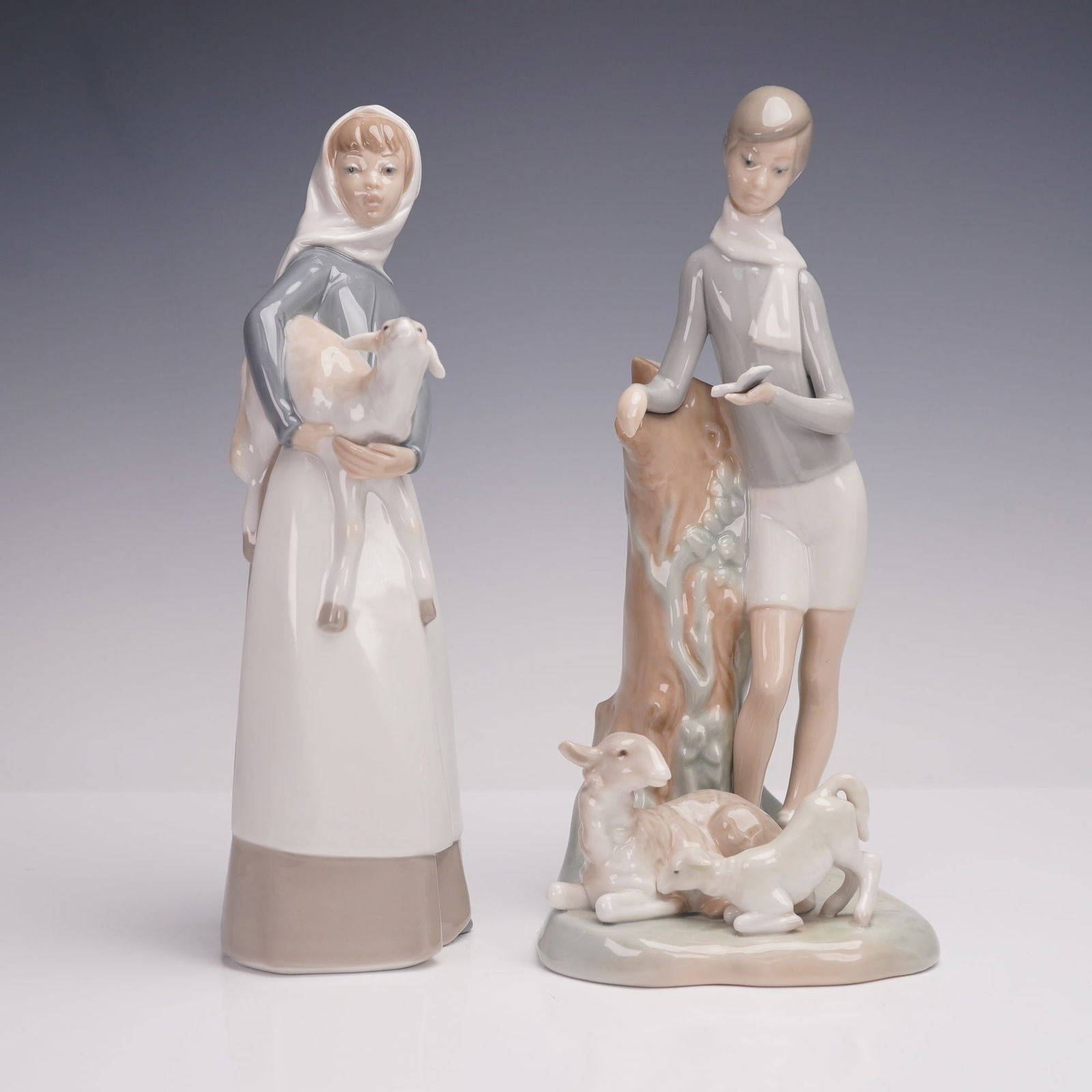 2pc Lladro Porcelain Figurines, Girl and Boy with Lambs (1 of 5)