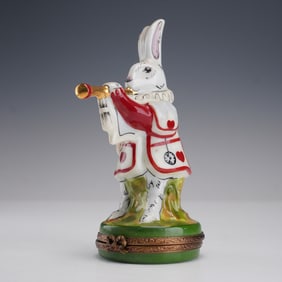 Limoges Ring Box Alice in Wonderland Rabbit with Horn Peint Main France
