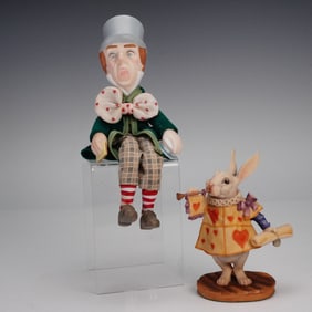 2pc Aynsley and Kurt Adler Figurines, Mad Hatter and White Rabbit