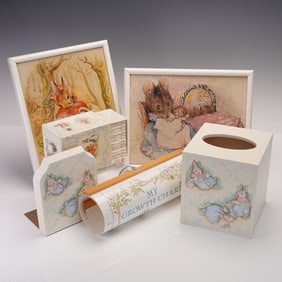 6pc Beatrix Potter Collection-Books, Prints, Chart, Bookend & Tissue Box
