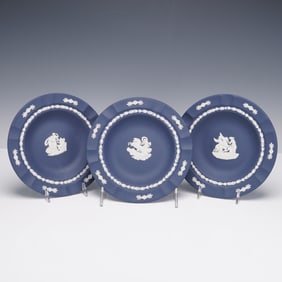 3pc Wedgwood Jasperware Portland Blue Executive Ash Trays