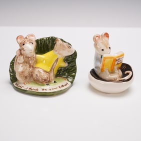2pc Beswick Kitty MacBride Paperweights, Good Read & Guilty Sweethearts