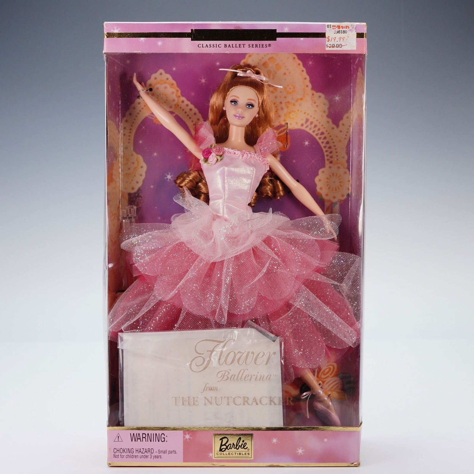 Collector Edition Nutcracker Flower Ballerina Barbie 28375: This 2000 Mattel Flower Ballerina Barbie Doll from The Nutcracker is a stunning collectible. The doll features a glittering pink and rose tulle skirt, complemented by a pink satin bodice adorned with