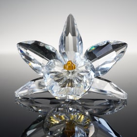 Swarovski Crystal Figurine, Orchid With Yellow Center