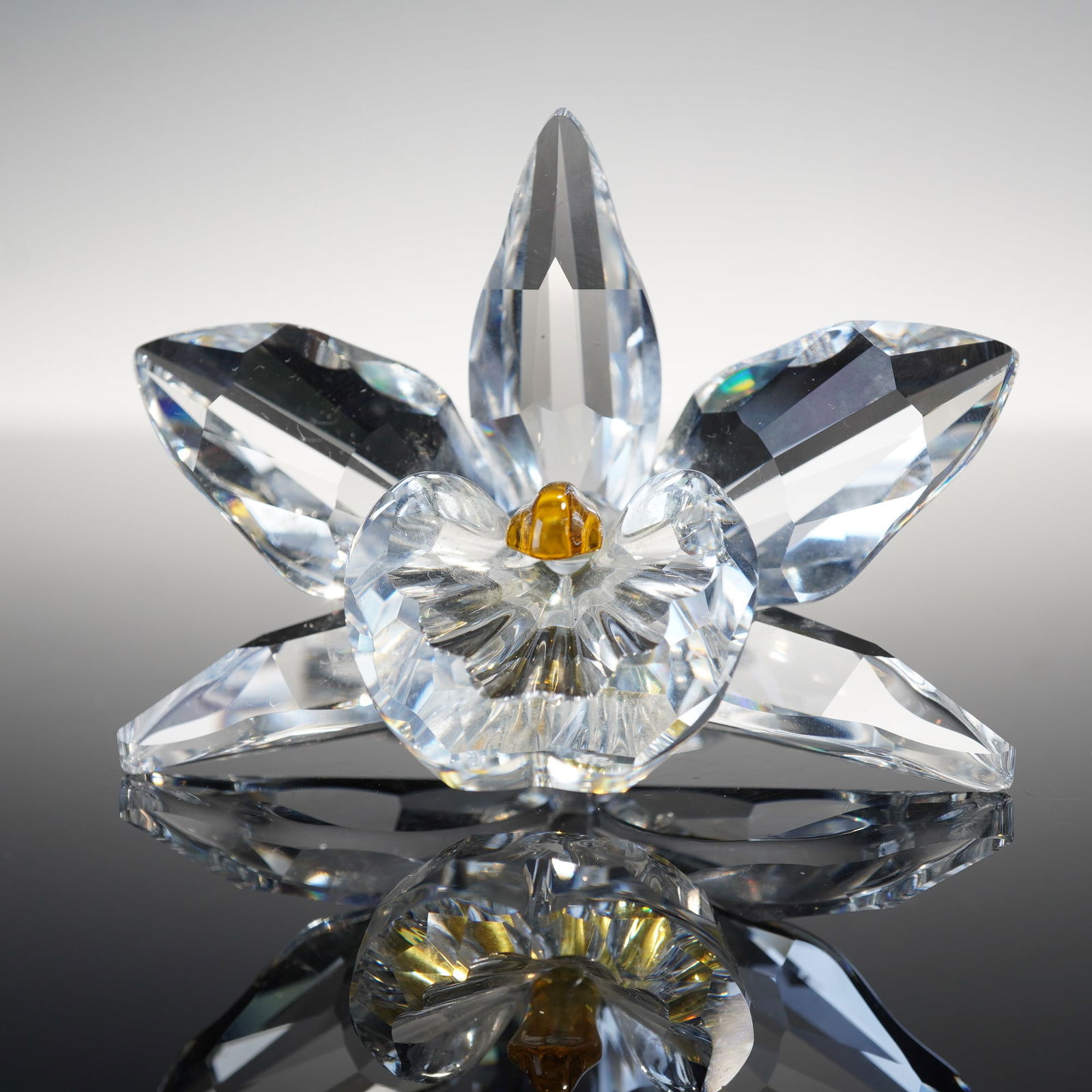 Swarovski Crystal Figurine, Orchid With Yellow Center (1 of 6)