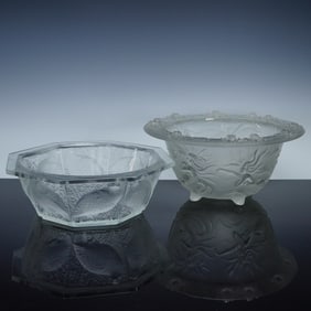 2pc Crystal Bowls, Lalique Perdrix and Joseph Inwald Barolac Mermaid