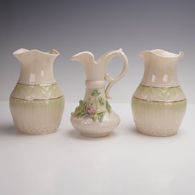 3pc Belleek Porcelain Floral Vases