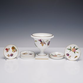 8pc Royal Worcester Bone China Vase, Ash Trays, and Coasters, Arden