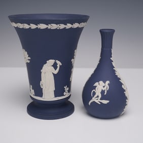 2pc Wedgwood Jasperware Portland Blue Vases