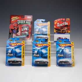 6pc Hot Wheels Batman & Johnny Lightning Spider-Man Collector Cars