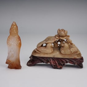 2pc Asian Inspired Carved Stone Figurines