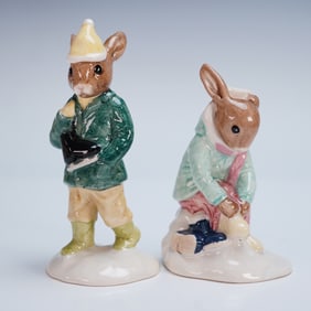 Royal Doulton Bunnykins, Boy Skater DB152 and Girl Skater DB153
