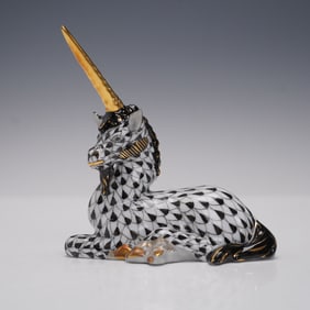 Herend Porcelain Black Fishnet Unicorn Figurine