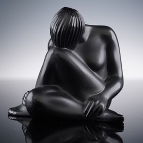 Lalique Crystal Nu Assis Noir Figurine