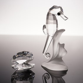 2pc Swarovski Crystal Figurines, Shell and Seahorse, Signed