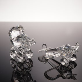 2pc Swarovski Silver Crystal Figurines, Baby Carriage and Airplane