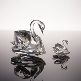 2pc Swarovski Silver Crystal Figurines, Swans